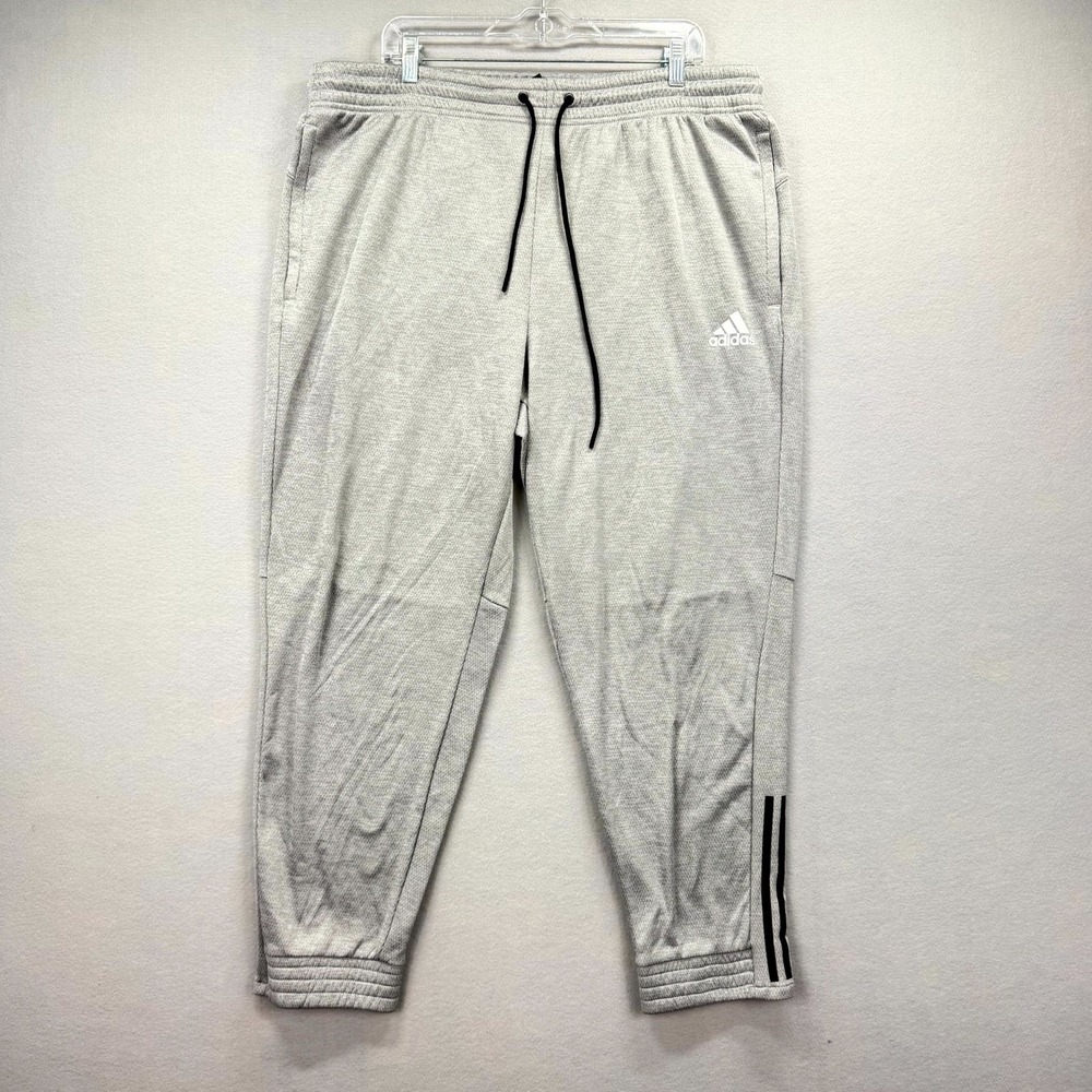 Adidas Track Pants Mens 2XL Gray Heather Essentials Matte Cut 3-Stripes Athletic